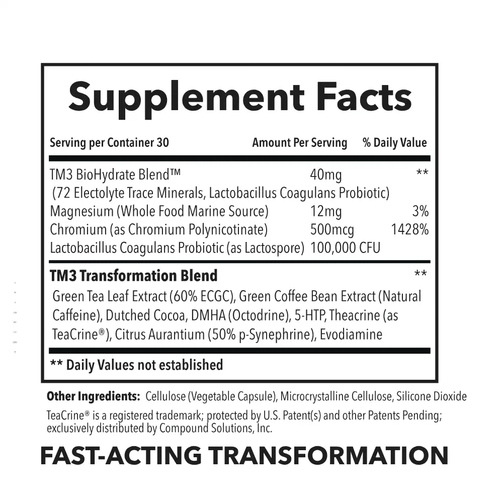Tabla Supplement Facts de Transform